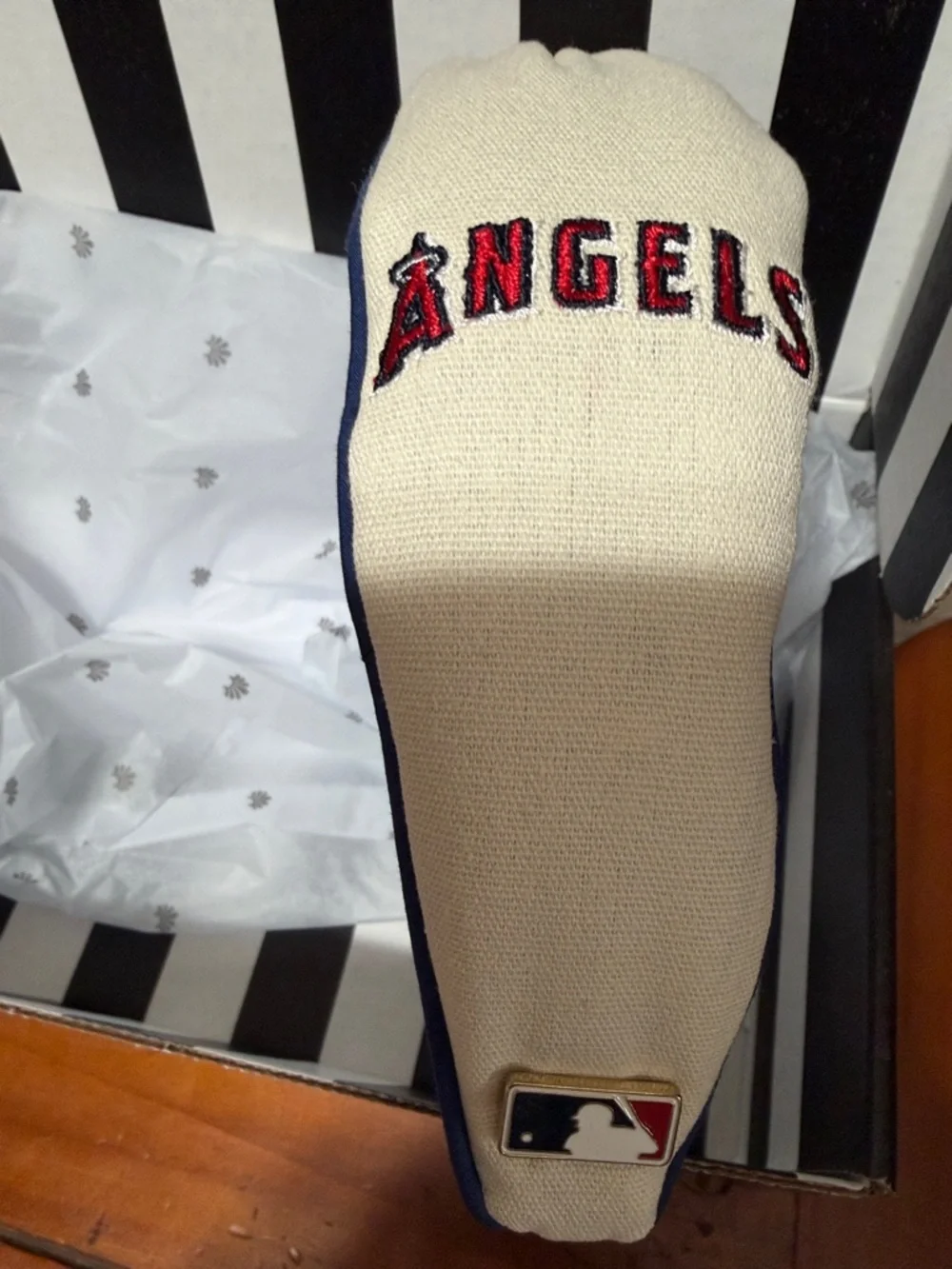 Lele Sadoughi MLB Los Angeles Angels Cream and Blue Piped Fangirl Headband::NWT